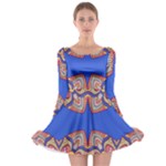 Yellow red shapes on a blue background                                                          Long Sleeve Skater Dress
