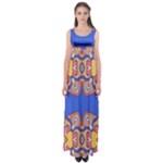 Yellow red shapes on a blue background                                                          Empire Waist Maxi Dress