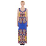 Yellow red shapes on a blue background                                                          Maxi Thigh Split Dress