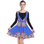 Yellow red shapes on a blue background                                                        Plunge Pinafore Dress