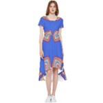 Yellow red shapes on a blue background                                                       High Low Boho Dress