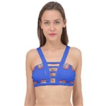 Yellow red shapes on a blue background                                                        Cage Up Bikini Top