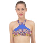 Yellow red shapes on a blue background                                                         High Neck Bikini Top