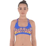Yellow red shapes on a blue background                                                         Cross Back Hipster Bikini Top