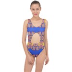 Yellow red shapes on a blue background                                                         Center Cut Out Swimsuit
