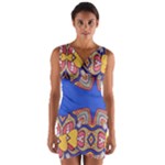 Yellow red shapes on a blue background                                                             Wrap Front Bodycon Dress