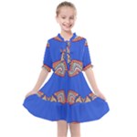 Yellow red shapes on a blue background                                                       Kids  All Frills Chiffon Dress