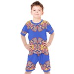 Yellow red shapes on a blue background                                                       Kids  Tee and Shorts Set