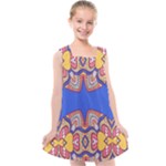 Yellow red shapes on a blue background                                                       Kids  Cross Back Dress