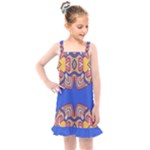 Yellow red shapes on a blue background                                                       Kids  Overall Dress