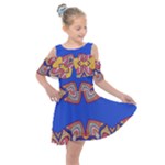 Yellow red shapes on a blue background                                                       Kids  Shoulder Cutout Chiffon Dress