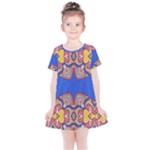 Yellow red shapes on a blue background                                                         Kids  Simple Cotton Dress