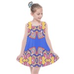 Yellow red shapes on a blue background                                                       Kids  Summer Dress