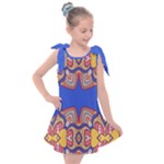 Yellow red shapes on a blue background                                                      Kids  Tie Up Tunic Dress