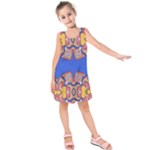 Yellow red shapes on a blue background                                                         Kid s Sleeveless Dress