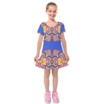Yellow red shapes on a blue background                                                              Kids  Short Sleeve Velvet Dress