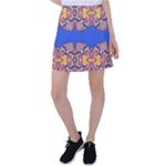 Yellow red shapes on a blue background                                                              Tennis Skirt
