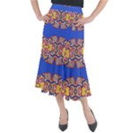 Yellow red shapes on a blue background                                                              Midi Mermaid Skirt