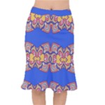 Yellow red shapes on a blue background                                                              Short Mermaid Skirt
