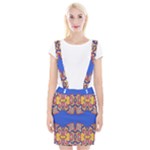 Yellow red shapes on a blue background                                                              Braces Suspender Skirt