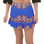 Yellow red shapes on a blue background                                                          Fishtail Mini Chiffon Skirt