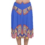 Yellow red shapes on a blue background                                                       Velvet Flared Midi Skirt