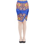 Yellow red shapes on a blue background                                                         Midi Wrap Pencil Skirt