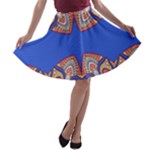 Yellow red shapes on a blue background                                                          A-line Skirt