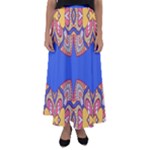 Yellow red shapes on a blue background                                                        Flared Maxi Skirt