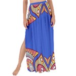 Yellow red shapes on a blue background                                                        Maxi Chiffon Tie-Up Sarong