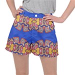 Yellow red shapes on a blue background                                                         Stretch Ripstop Shorts