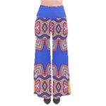 Yellow red shapes on a blue background                                                         Women s Chic Palazzo Pants