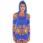 Yellow red shapes on a blue background                                                          Women s Long Sleeve Hooded T-shirt