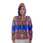 Yellow red shapes on a blue background                                                          Hooded Wind Breaker (Women)