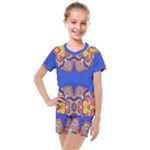 Yellow red shapes on a blue background                                                          Kids  Mesh Tee and Shorts Set