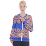 Yellow red shapes on a blue background                                                        Casual Zip Up Jacket