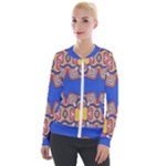 Yellow red shapes on a blue background                                                          Velour Zip Up Jacket