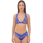 Yellow red shapes on a blue background                                                          Double Strap Halter Bikini Set