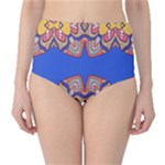 Yellow red shapes on a blue background                                                          High-Waist Bikini Bottoms