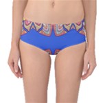 Yellow red shapes on a blue background                                                          Mid-Waist Bikini Bottoms