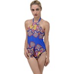 Yellow red shapes on a blue background                                                        Go with the Flow One Piece Swimsuit