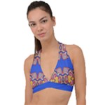 Yellow red shapes on a blue background                                                       Halter Plunge Bikini Top