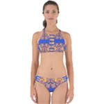 Yellow red shapes on a blue background                                                         Perfectly Cut Out Bikini Set