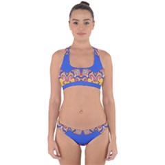 Yellow red shapes on a blue background                                                         Cross Back Hipster Bikini Set from ArtsNow.com