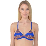 Yellow red shapes on a blue background                                                          Reversible Tri Bikini Top