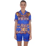 Yellow red shapes on a blue background                                                       Satin Short Sleeve Pyjamas Set
