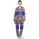 Yellow red shapes on a blue background                                                       Satin Long Sleeve Pyjamas Set
