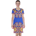 Yellow red shapes on a blue background                                                          Short Sleeve Nightdress