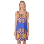 Yellow red shapes on a blue background                                                          Sleeveless Satin Nightdress