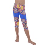 Yellow red shapes on a blue background                                                       Kids  Lightweight Velour Capri Leggings